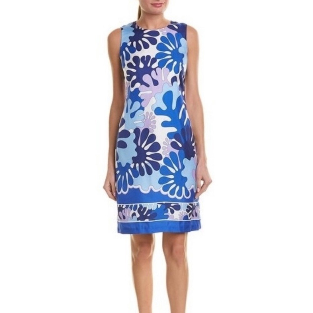 J.MCLAUGHLIN Silk‎ Shift Dress Women's 6 Blue Purple Sleeveless Sheath Retro Mod